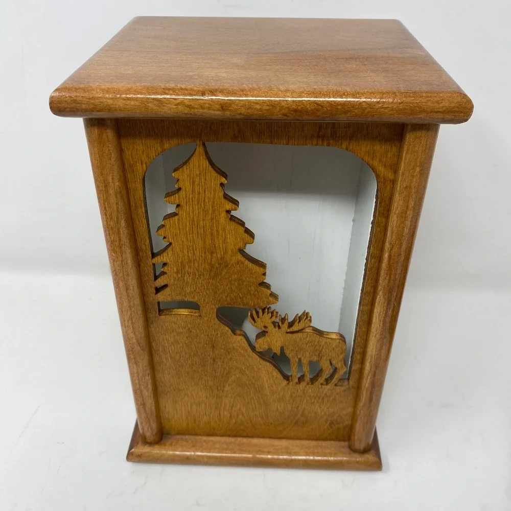 Vintage Handmade Wood Table Night Light w 4 Interchangeable Carved Front Panels